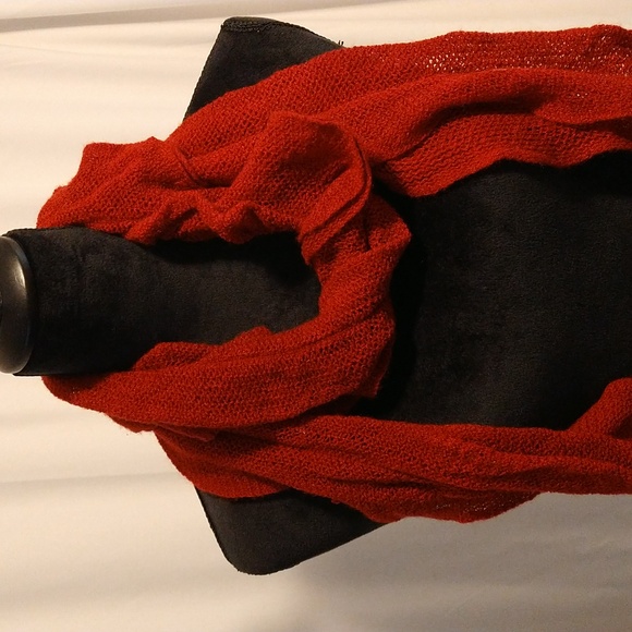 Ruby red knit scarf with silver detail pom ball ends - Picture 4 of 4